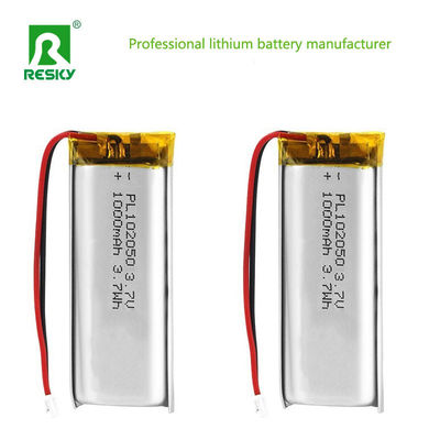 سلول باتری لیتیوم قدرت 102050 3.7v 1000mAh سلول باتری پلیمر لیتیوم قابل شارژ